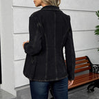 Women's tailored denim blazer with decorative seams and patch pockets Fashion Glam