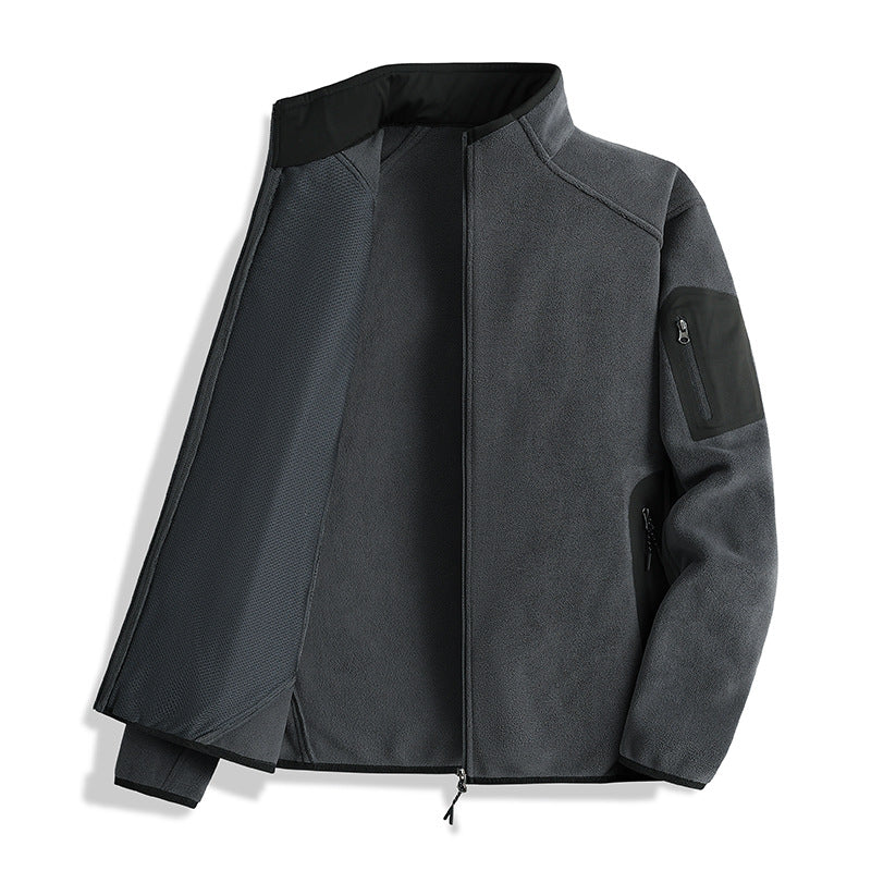 Men's fleece jacket with stand-up collar and softshell inserts Fashion Glam