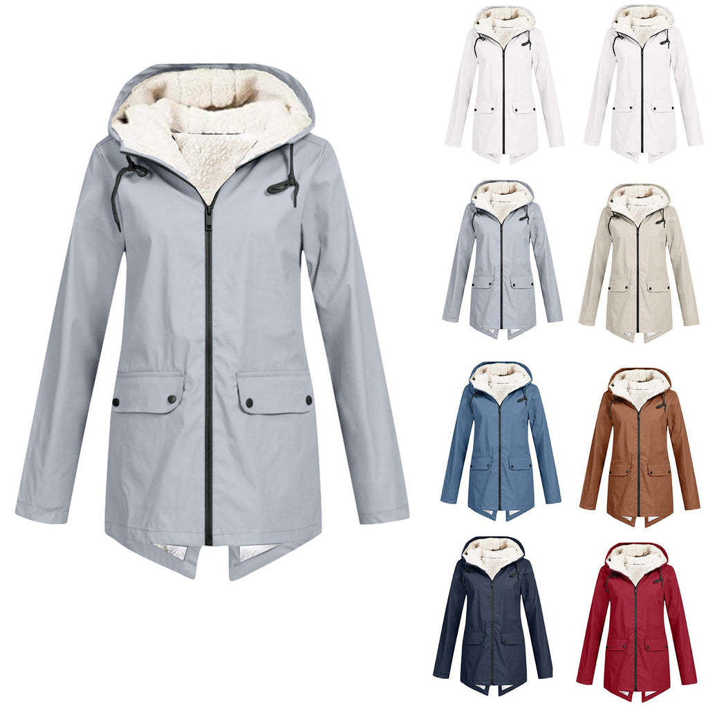Women's waterproof and padded rain jacket with adjustable hood collar Fashion Glam