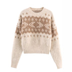 Women's Fluffy Knitted Sweater with Norwegian Pattern and Boxy Fit Fashion Glam