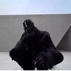 Men's Statement Faux Fur Jacket with Long Shaggy Sleeves and Asymmetrical Zipper Fashion Glam