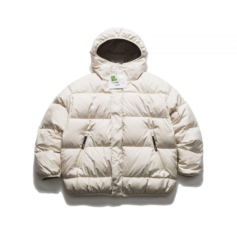 Unisex Short Boxy Puffer Jacket with Oversized Hood, Concealed Front Placket and Zipper Pockets Fashion Glam