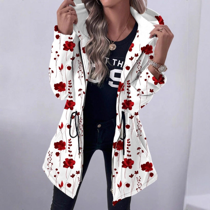 Women's Floral Print Hooded Parka with Padded Lining Fashion Glam
