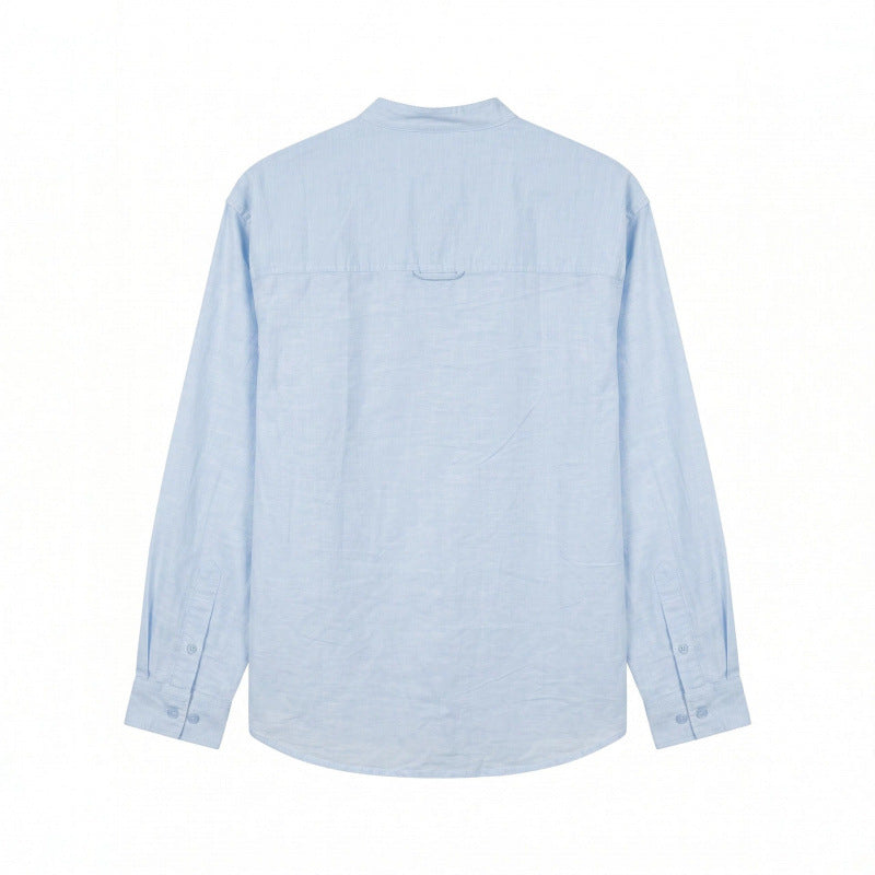 Men's Lightweight Cotton Oxford Shirt with Stand Collar and Chest Pocket Fashion Glam