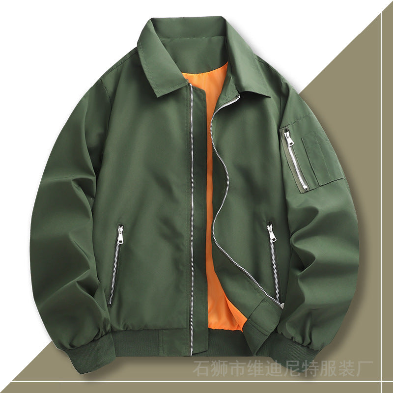Men's Lightweight Twill Bomber with Contrasting Lining, Zipper Pockets, and Arm Pocket Fashion Glam
