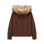 Women's Padded Bomber Jacket with Hood and Removable Faux Fur Collar Fashion Glam