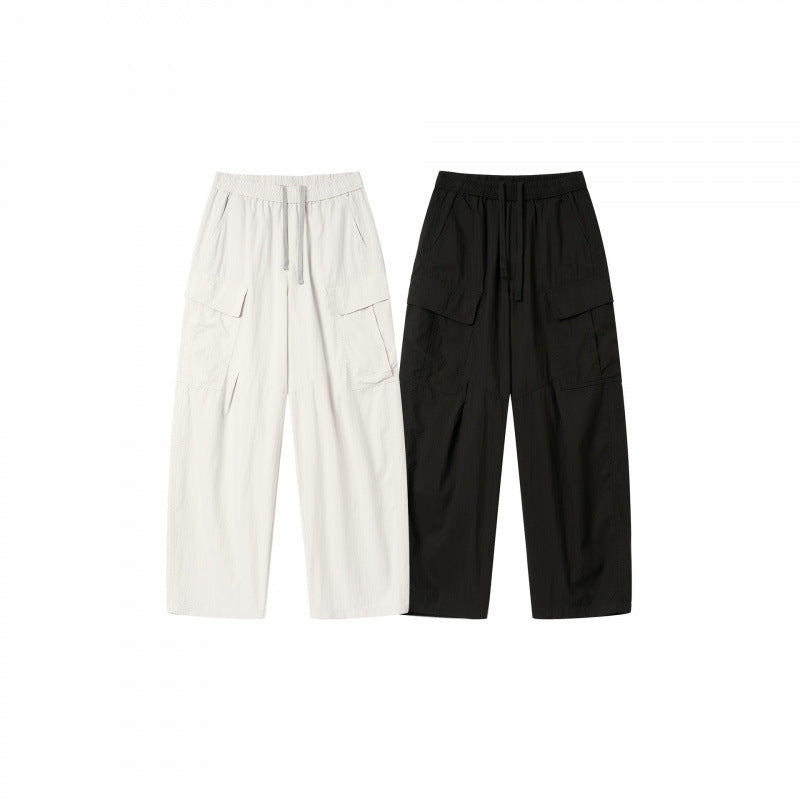 Unisex Wide Cargo Pants with Elastic Waistband, Drawstring and Patch Flap Pockets Fashion Glam