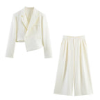 Women Asymmetric Cropped Blazer with Slanted Hemline and Lapel Collar Fashion Glam