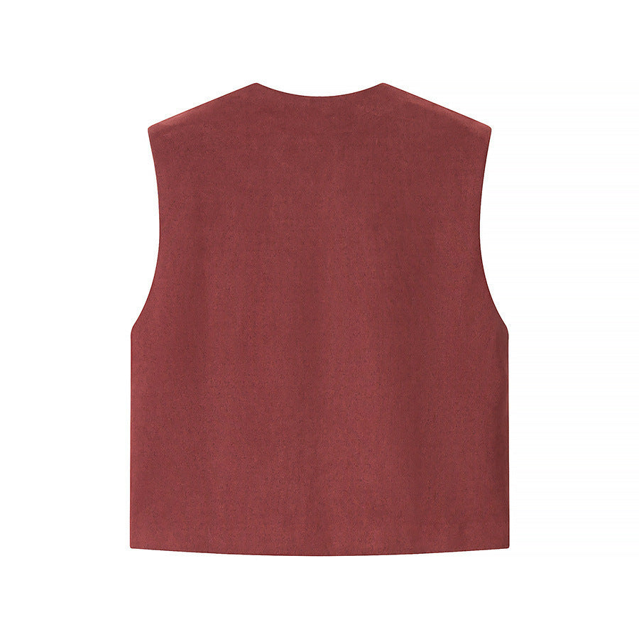 Ladies Embroidered Suede-Look Vest with Three-Dimensional Flower Appliqué Fashion Glam