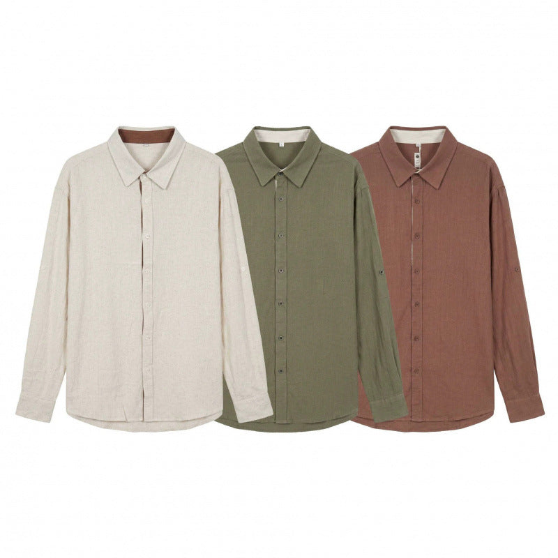 Men's Lightweight Oversized Linen Shirt with Kent Collar and Rounded Hem Fashion Glam