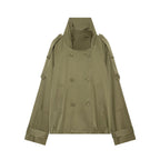 Women's Cape-like Short Double-breasted Trench Coat with High Stand Collar and Adjustable Cuffs Fashion Glam