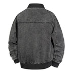 Men's Denim Bomber Jacket with Ribbed Collar and Snap Button Closure Fashion Glam