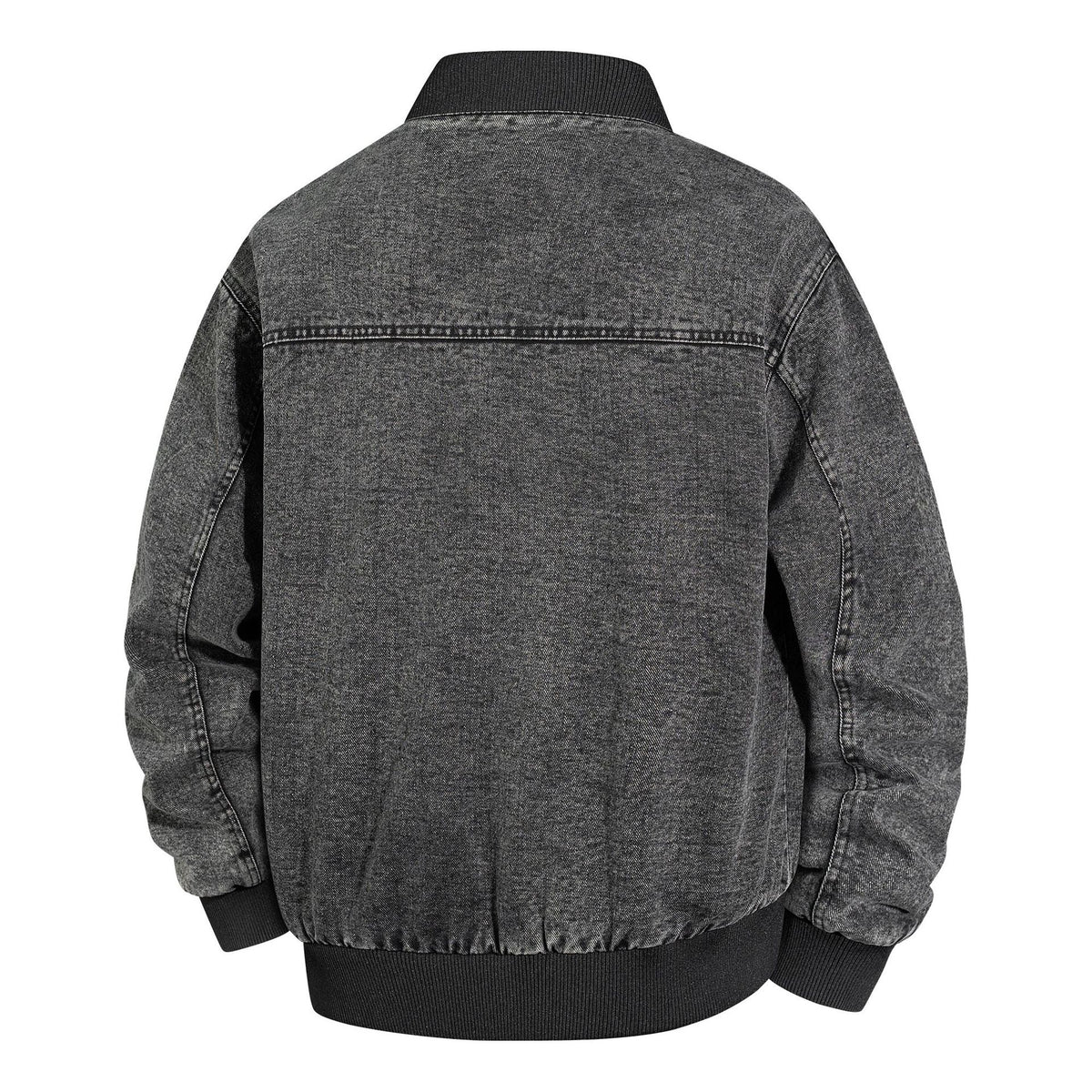 Men's Denim Bomber Jacket with Ribbed Collar and Snap Button Closure Fashion Glam