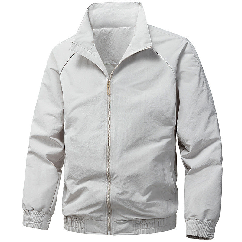 Men's Technical Microfiber Softshell Jacket in Bomber Style with Stand Collar and Zipper Pockets Fashion Glam