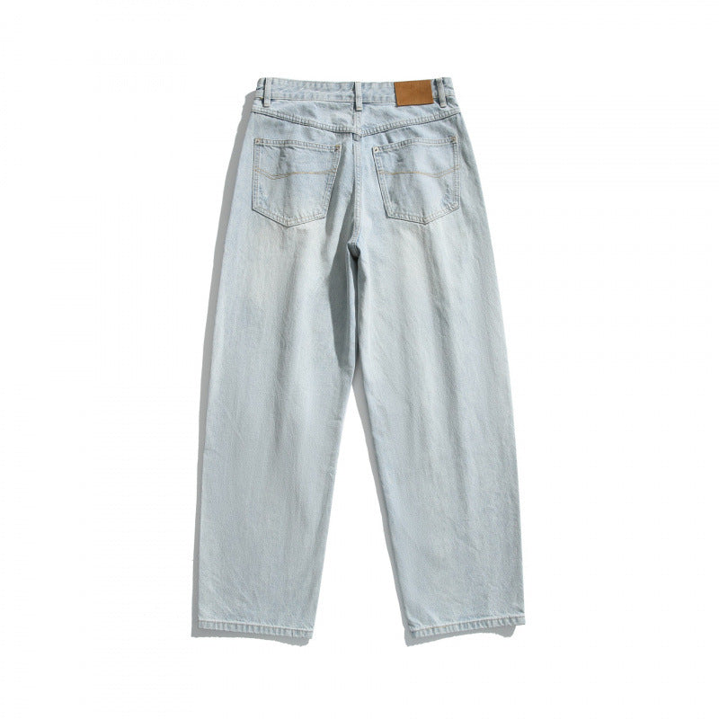 Ladies Baggy Denim Pants with High Waist, Destroyed Details and Straight Leg Fashion Glam