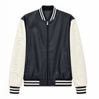 Men's varsity bomber jacket in college style with faux leather body and contrasting suede sleeves Fashion Glam