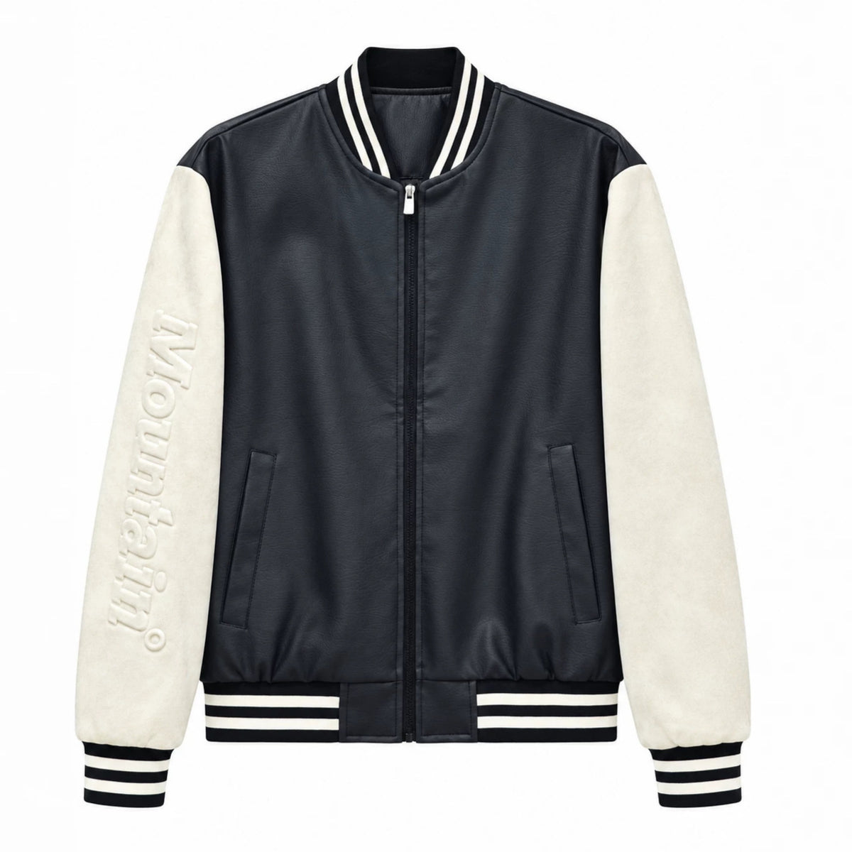 Men's varsity bomber jacket in college style with faux leather body and contrasting suede sleeves Fashion Glam