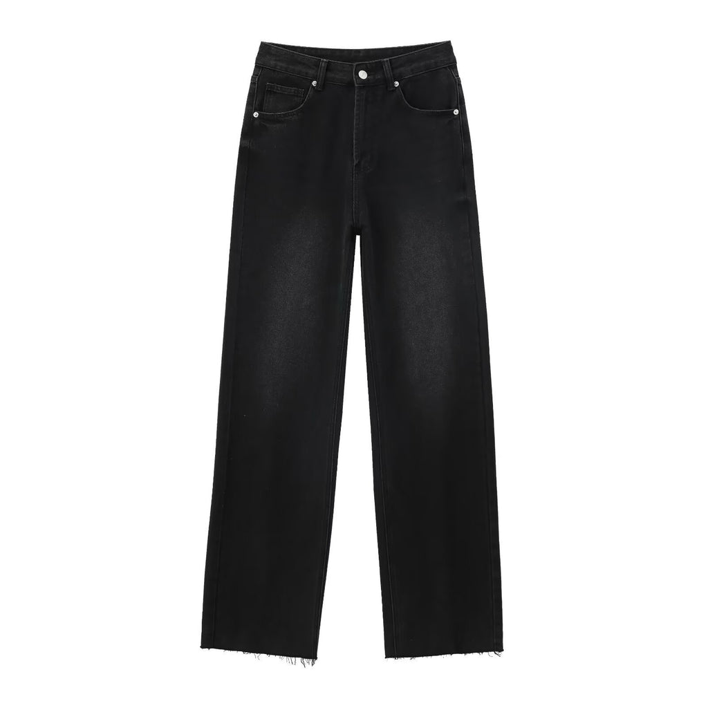 Women's high-waisted wide-leg jeans with wide leg and vintage wash Fashion Glam