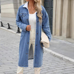 Ladies Longline Denim Coat with Teddy Collar Fashion Glam