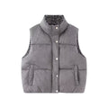 Women Padded Quilted Vest with High Stand-Up Collar and Leopard Print Lining Fashion Glam