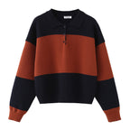 Women Oversized Polo Collar Sweater with Block Stripes Fashion Glam