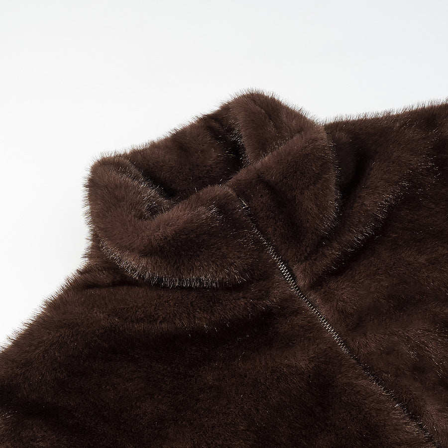 Ladies Oversize Faux Fur Pullover Jacket with Half Zipper and Kangaroo Pocket Fashion Glam