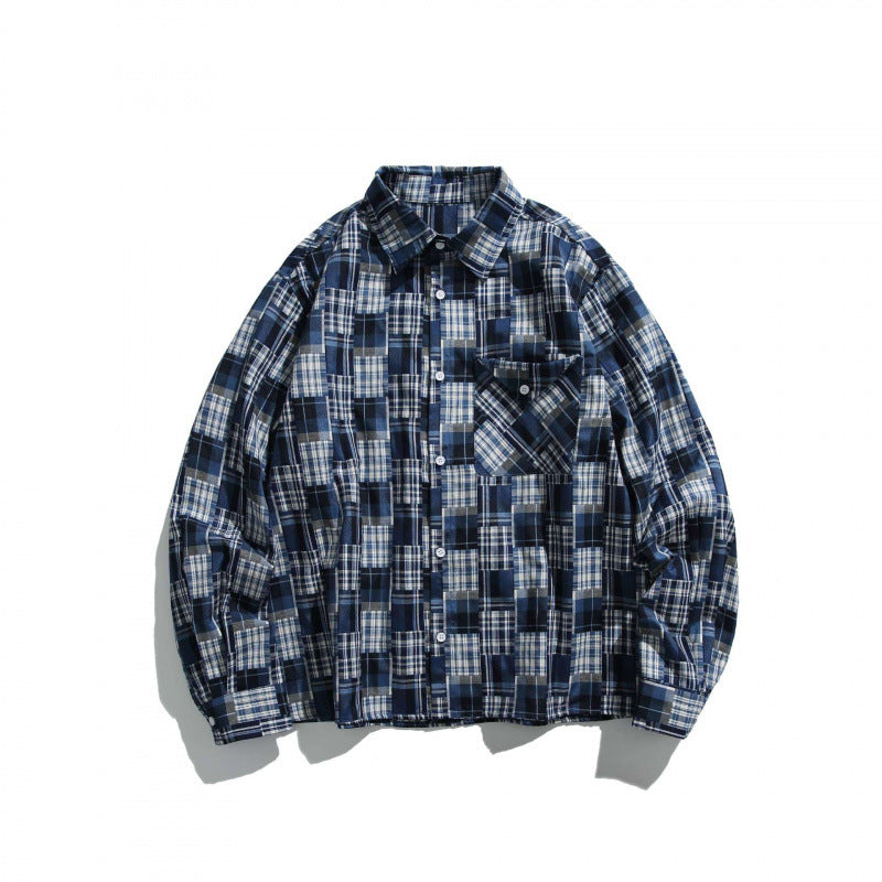 Unisex Checked Overshirt in Boxy Cut with Chest Pocket and Shirt Collar Fashion Glam