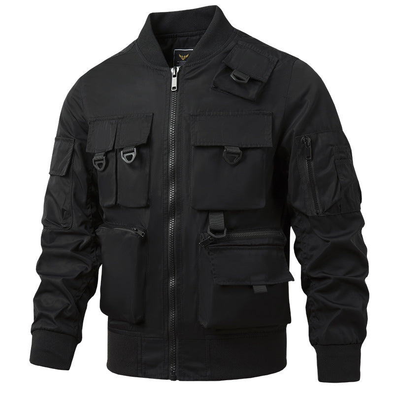 Men's tactical multi-pocket bomber jacket in utility style with cargo pockets and ribbed cuffs Fashion Glam
