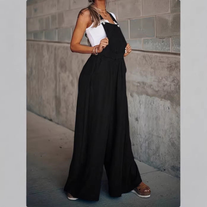 Ladies Wide Overalls in Palazzo Style with Adjustable Straps Fashion Glam