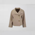 Women's short cut boxy jacket with stand-up collar and asymmetrical button placket Fashion Glam