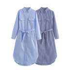 Women’s Shirt Dress with Waist Belt and Chest Pockets Fashion Glam