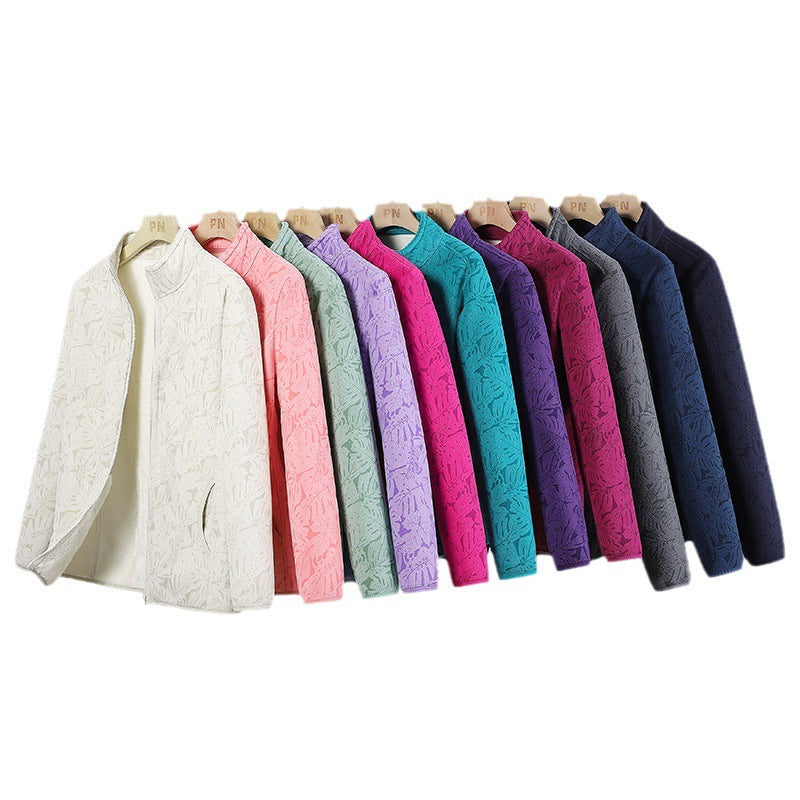 Women's fleece jacket with full zip and floral jacquard structure Fashion Glam