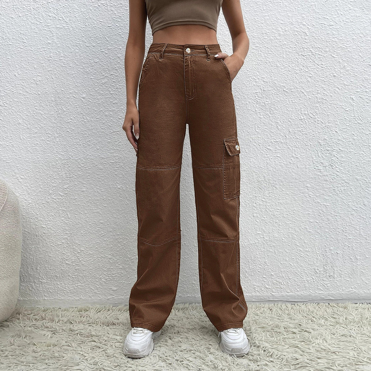 Ladies High-Waisted Utility Cargo Pants in Wide-Leg from sturdy Denim Fashion Glam