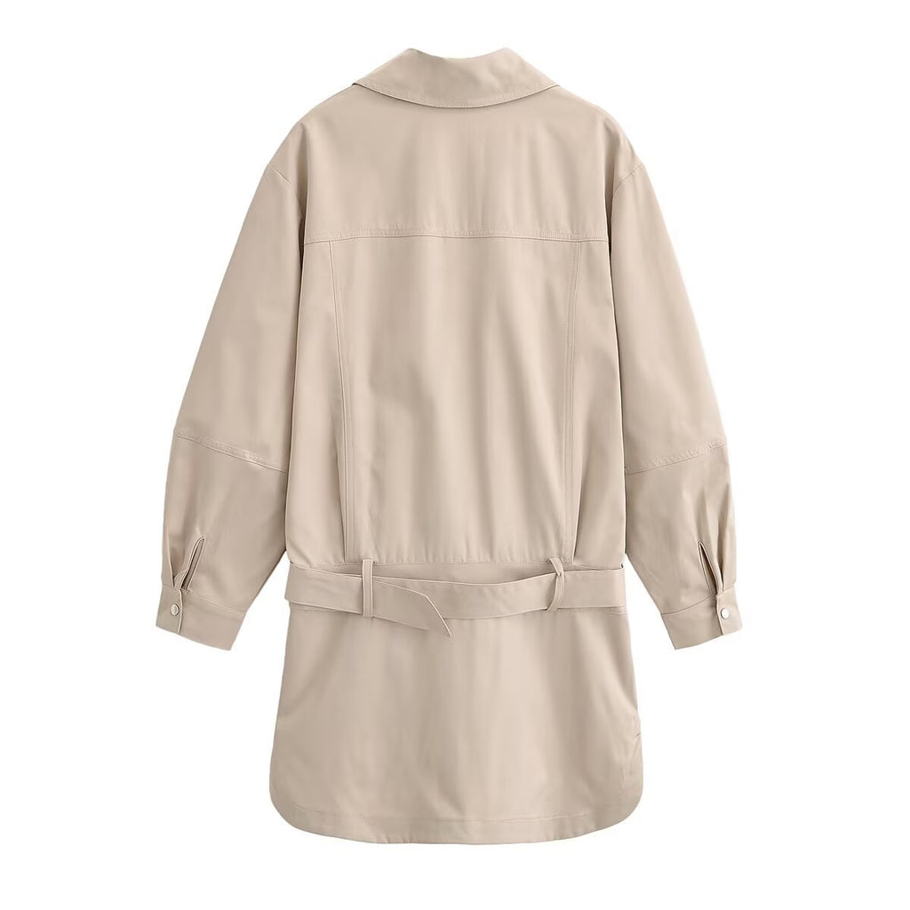 Women Oversized Shirt Blouse Jacket with Waist Belt and Concealed Button Placket Fashion Glam