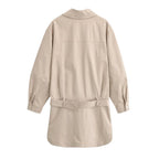 Women Oversized Shirt Blouse Jacket with Waist Belt and Concealed Button Placket Fashion Glam