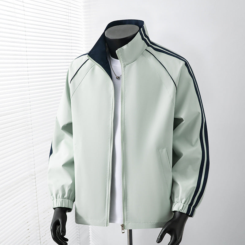 Men's Light Track Blouson Jacket with Stand-Up Collar and Contrast Stripes Fashion Glam