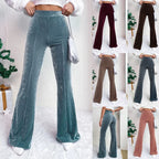 Women's High-Waisted Velvet Corduroy Pants with Pleated Look and Wide Leg Fashion Glam