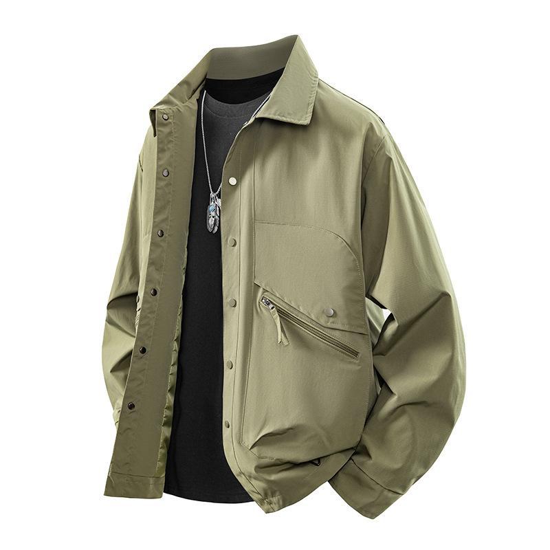 Men's overshirt coach jacket in urban utility style with snap button placket and angled zip pocket Fashion Glam