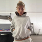 Women’s cropped oversized hoodie with leopard inner lining, used details and kangaroo pocket Fashion Glam