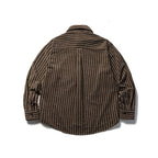 Men's Oversize Cord Shirt with Vertical Stripes, Chest Pocket and Rounded Hem Fashion Glam