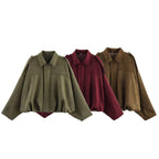 Ladies short jacket in oversized bomber style made of suede imitation with balloon hem and epaulettes Fashion Glam