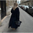 Women's oversized wool coat with wide lapels and tie belt Fashion Glam