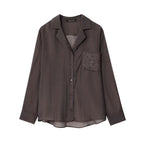 Women's Loose Satin Shirt with Notched Collar and Embroidered Chest Pocket Fashion Glam