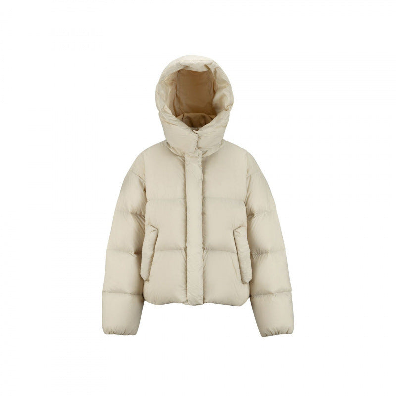 Women's Short Padded Crop Quilted Jacket with Volume Hood and Concealed Snap Placket Fashion Glam