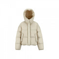 Women's Short Padded Crop Quilted Jacket with Volume Hood and Concealed Snap Placket Fashion Glam
