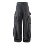 Unisex Wide Cargo Jeans with High Waist, Panel Seams and Flap Pockets Fashion Glam