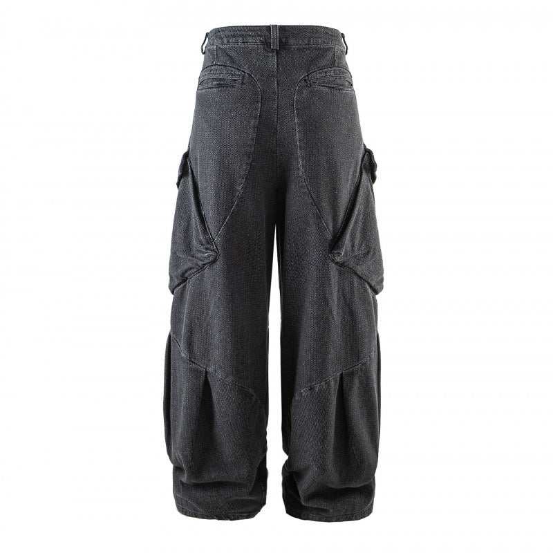 Unisex Wide Cargo Jeans with High Waist, Panel Seams and Flap Pockets Fashion Glam
