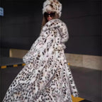 Ladies Hooded Faux Fur Coat in Oversized Silhouette with Leopard Print Fashion Glam