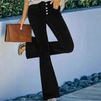 Ladies high-waisted flare jeans with decorative button placket and sculpting fit Fashion Glam