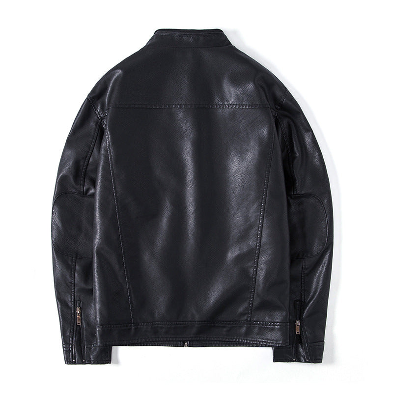 Men's Elegant Faux Leather Blouson Jacket with Stand-Up Collar, Zipper Pockets and Thermal Lining Fashion Glam